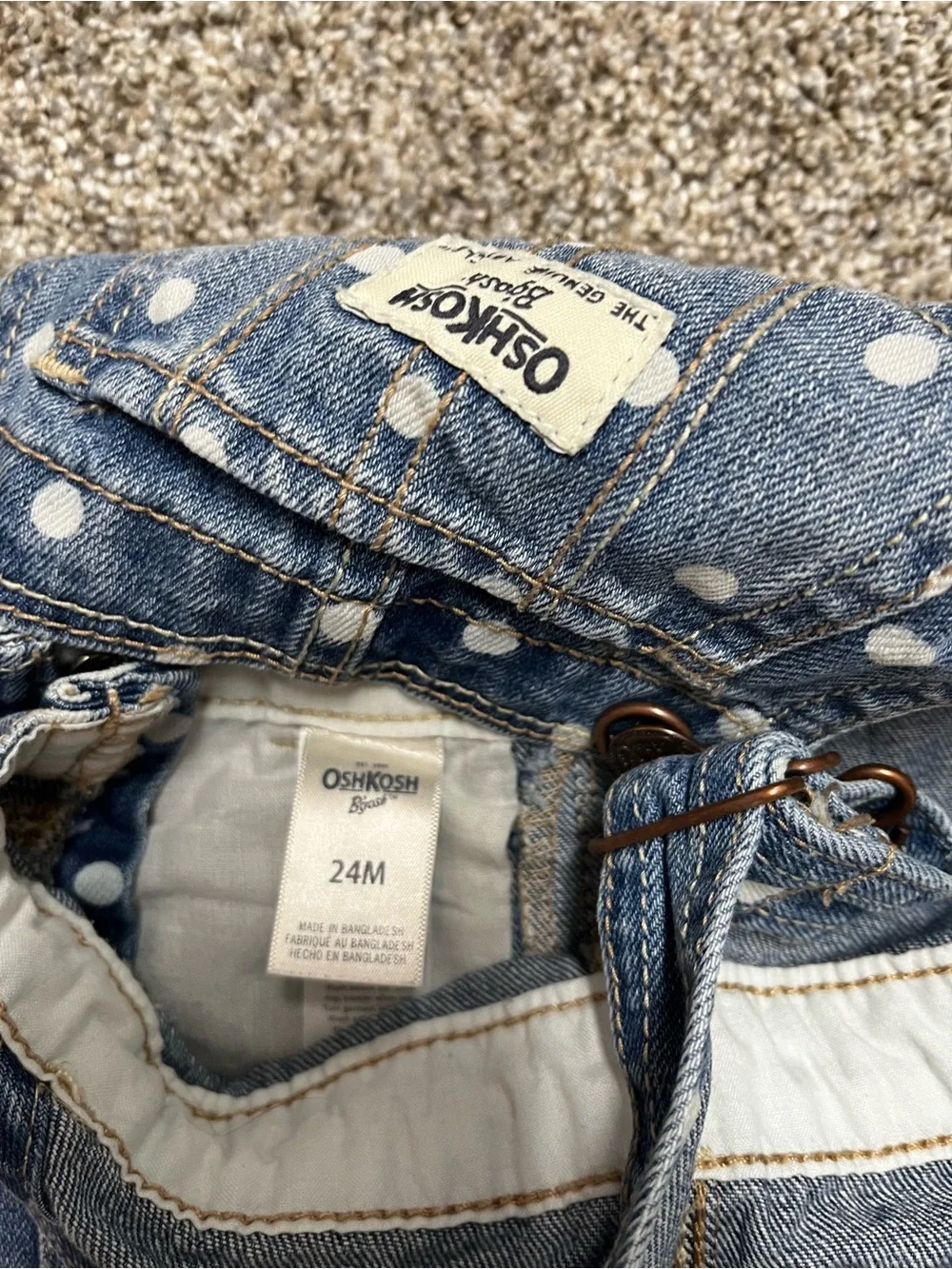 OshKosh B'gosh Girls' Navy Polka Dot Denim Overalls